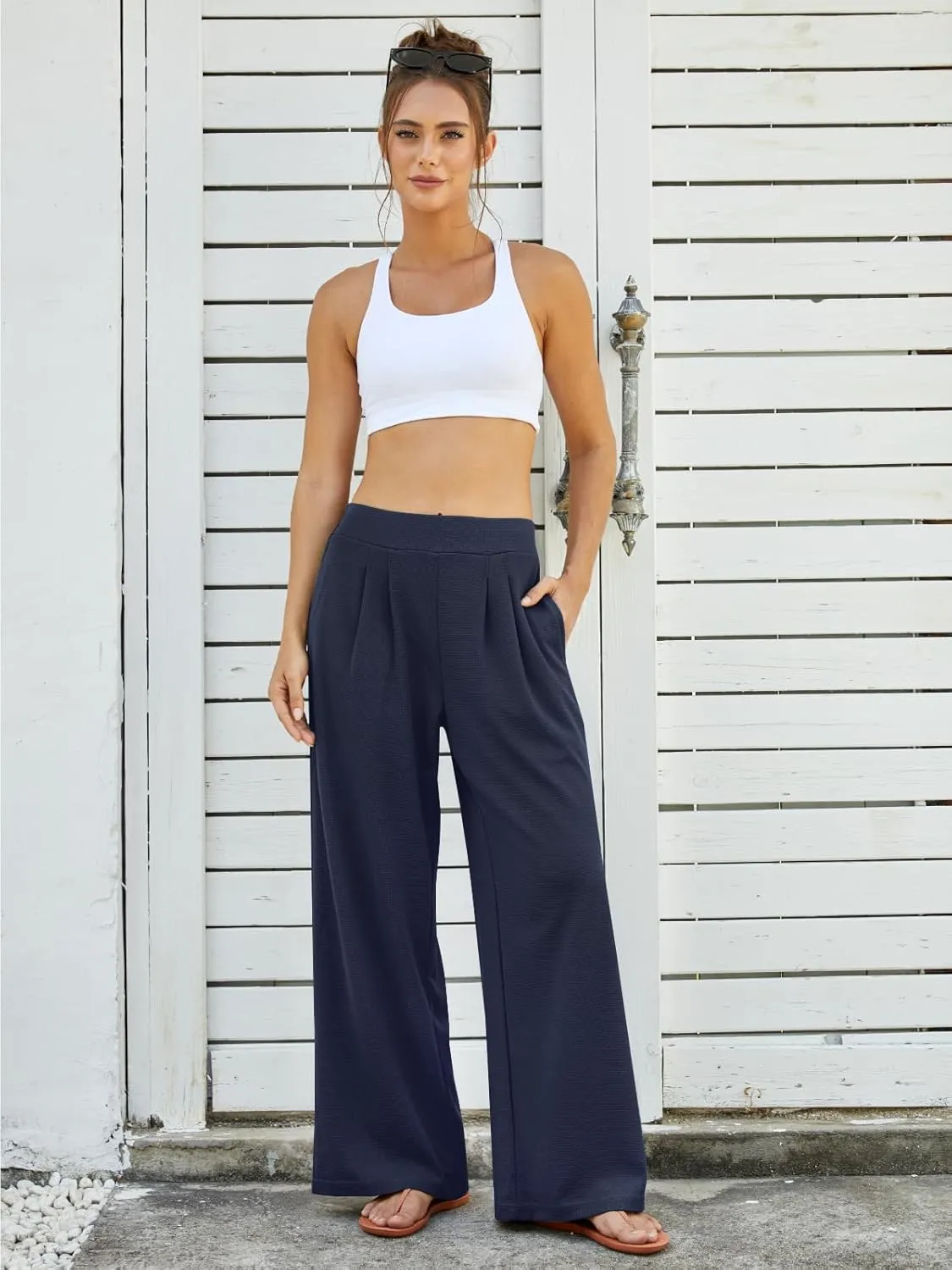 FireSwan Women's Wide Leg Palazzo Pants High Elastic Waist Casual Work Pants Flowy Dress Trousers with Pockets