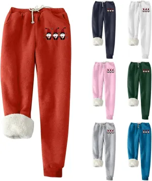 Fleece Lined Joggers Women Christmas Baggy Elastic Waisted Wide Leg Sweatpants Casual Workout Lounge Pants with Pocket