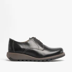 Fly London SIMB K Girls Leather Lace Derby Shoes Black