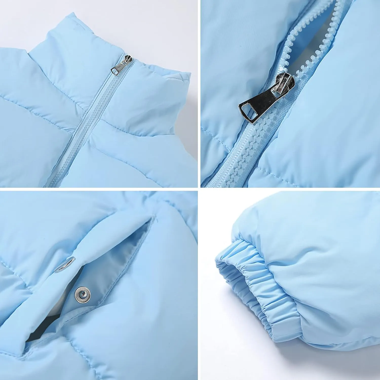 Flygo Women's Cropped Puffer Jacket Stand Collar Zip Up Winter Quilted Down Coat