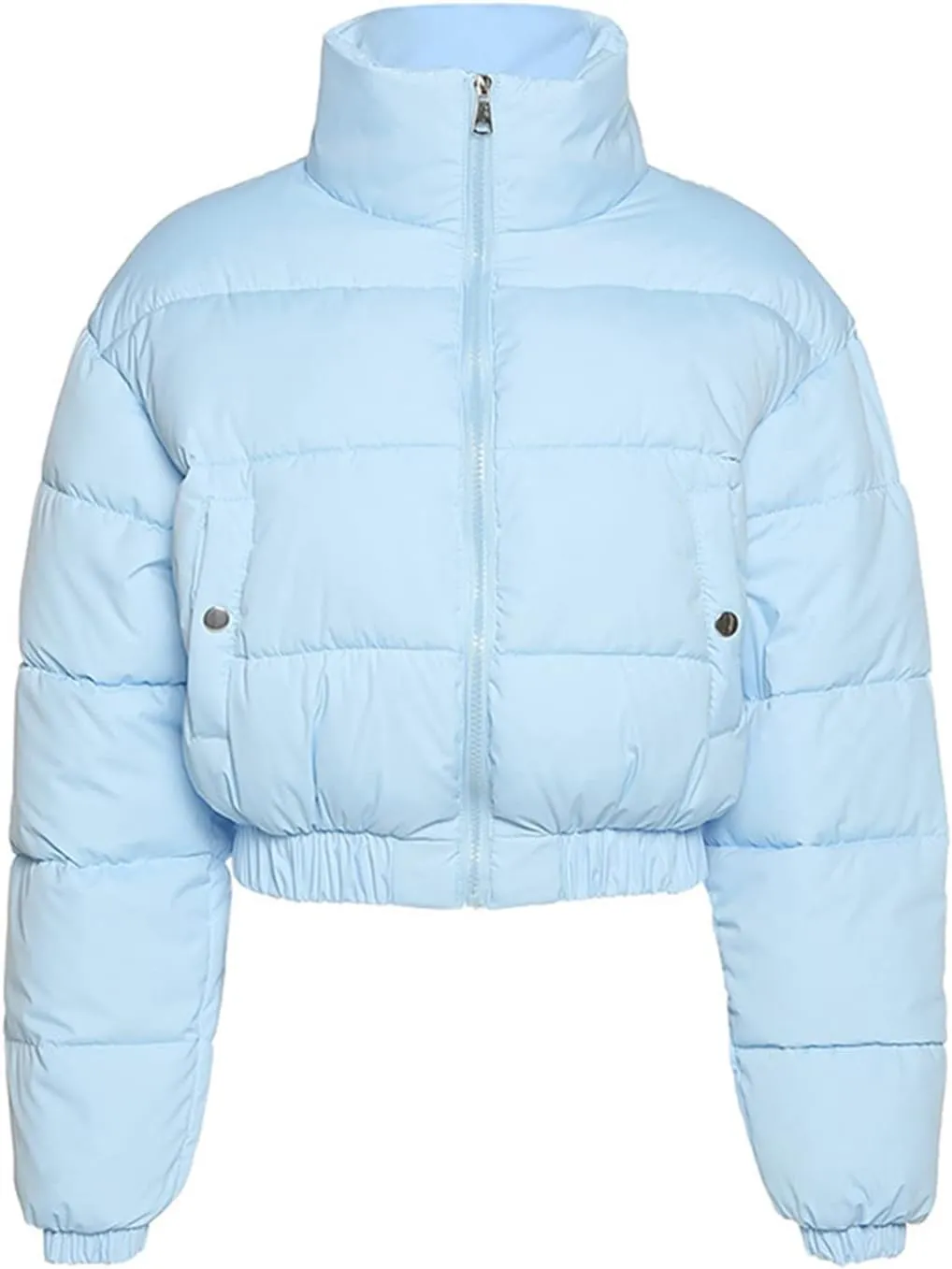 Flygo Women's Cropped Puffer Jacket Stand Collar Zip Up Winter Quilted Down Coat