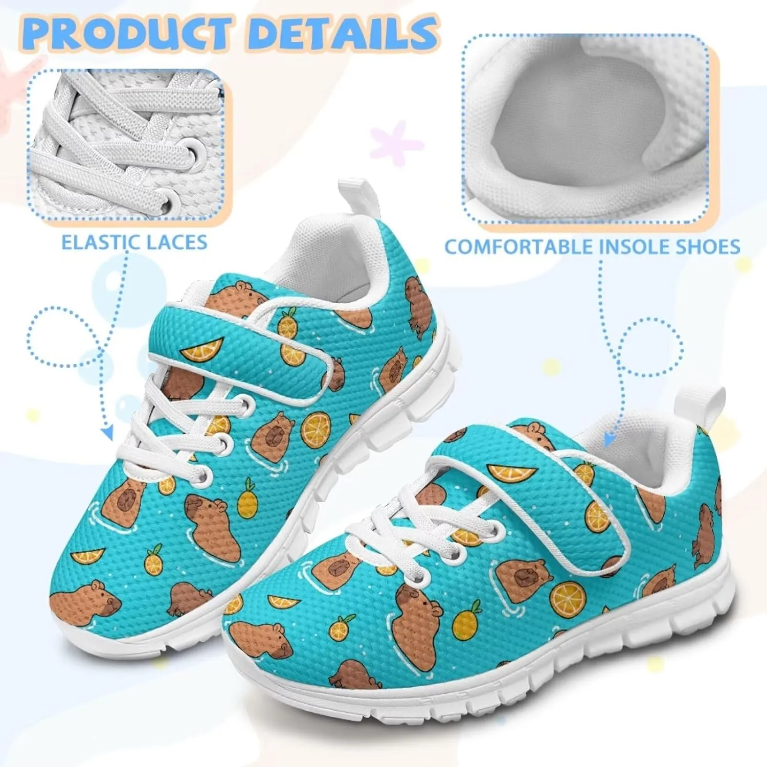 Forchrinse Capybara Print Kids Sneakers for Boys Girls Carton Running Tennis Shoes Sport Toddler Walking Sneakers Causal School Shoes Gift Birthday