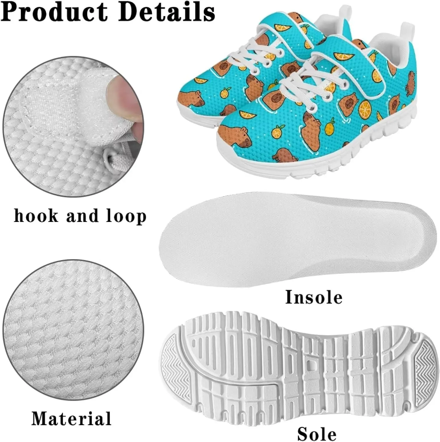 Forchrinse Capybara Print Kids Sneakers for Boys Girls Carton Running Tennis Shoes Sport Toddler Walking Sneakers Causal School Shoes Gift Birthday