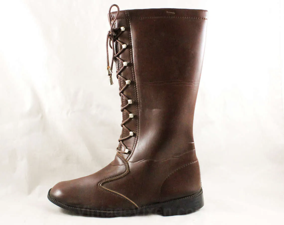 Girls Brown Boots - Child Size 3 - 1950s 60s Equestrian Look - Faux Lace Up - Girl's Street Shoes with Riding Boot Style - NOS Deadstock