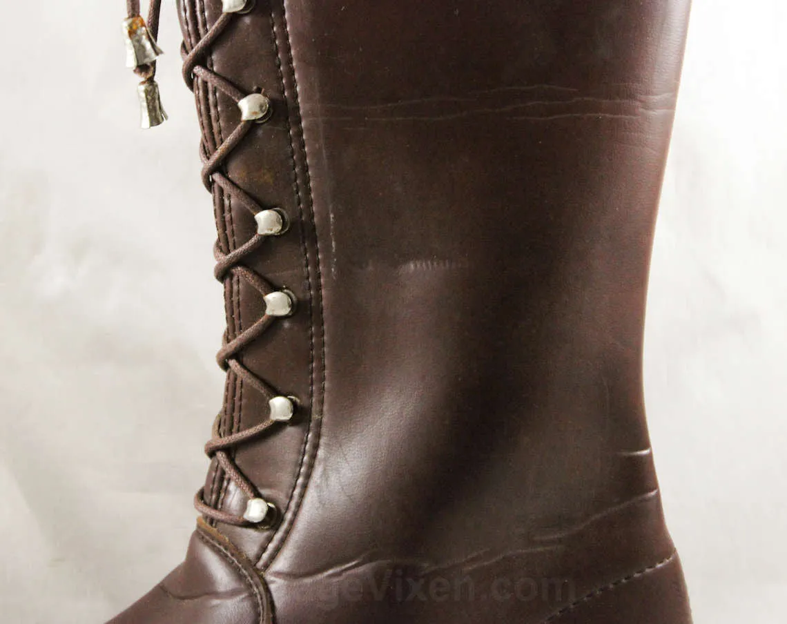 Girls Brown Boots - Child Size 3 - 1950s 60s Equestrian Look - Faux Lace Up - Girl's Street Shoes with Riding Boot Style - NOS Deadstock