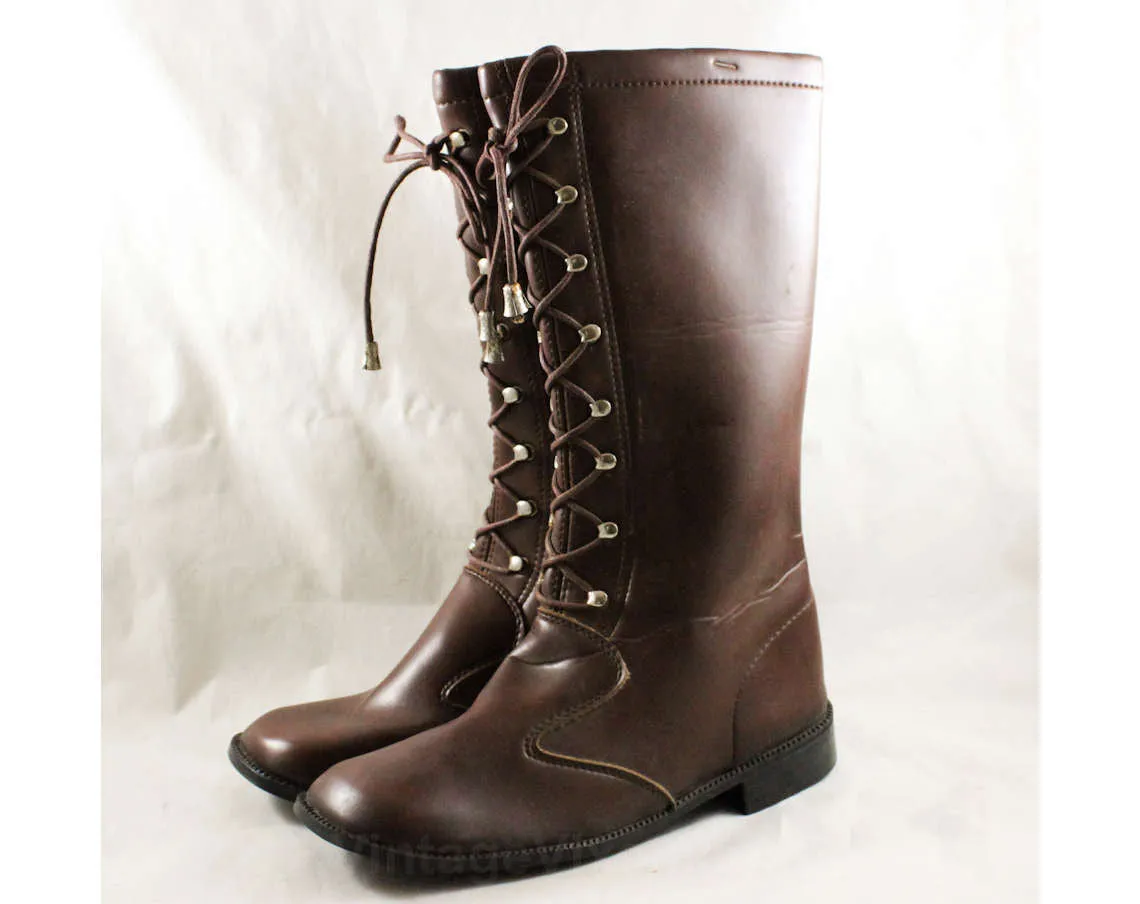 Girls Brown Boots - Child Size 3 - 1950s 60s Equestrian Look - Faux Lace Up - Girl's Street Shoes with Riding Boot Style - NOS Deadstock