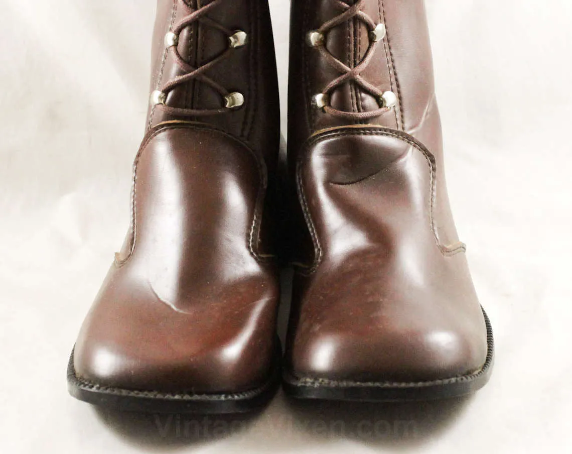 Girls Brown Boots - Child Size 3 - 1950s 60s Equestrian Look - Faux Lace Up - Girl's Street Shoes with Riding Boot Style - NOS Deadstock