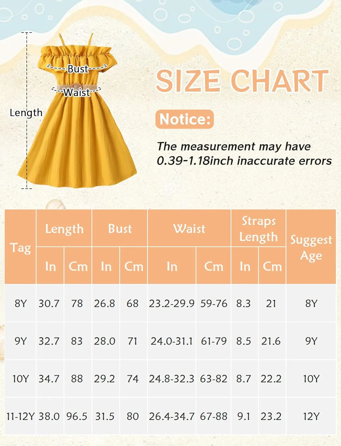 Happy Cherry Girls Cold Shoulder Midi Dress Ruffle Trim Short Sleeve Belted A Line Sundress for Summer Beach