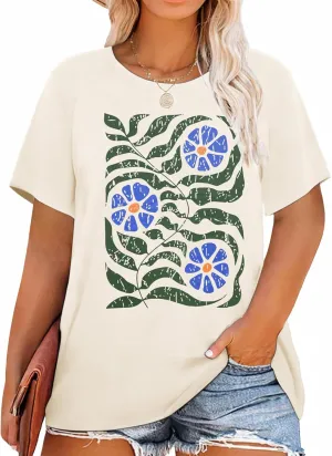HDLTE Plus Size Tshirts for Women  Oversized Graphic Tees Short Sleeve Crewneck Cute Casual Tops Loose Summer Outfit 2025