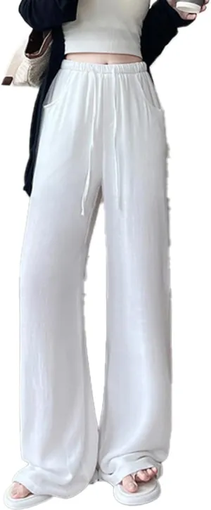 heyheyshine Palazzo Pants for Women Wide Leg Linen Pants Cotton Casual Flare Straight Trousers Beach Summer with Pockets 2025