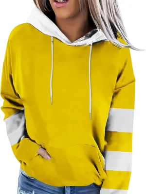 Hoodies for Women Casual Long Sleeve Color Block Tops Oversized Sweatshirts Cute Loose Fitted Pullover with Pockets