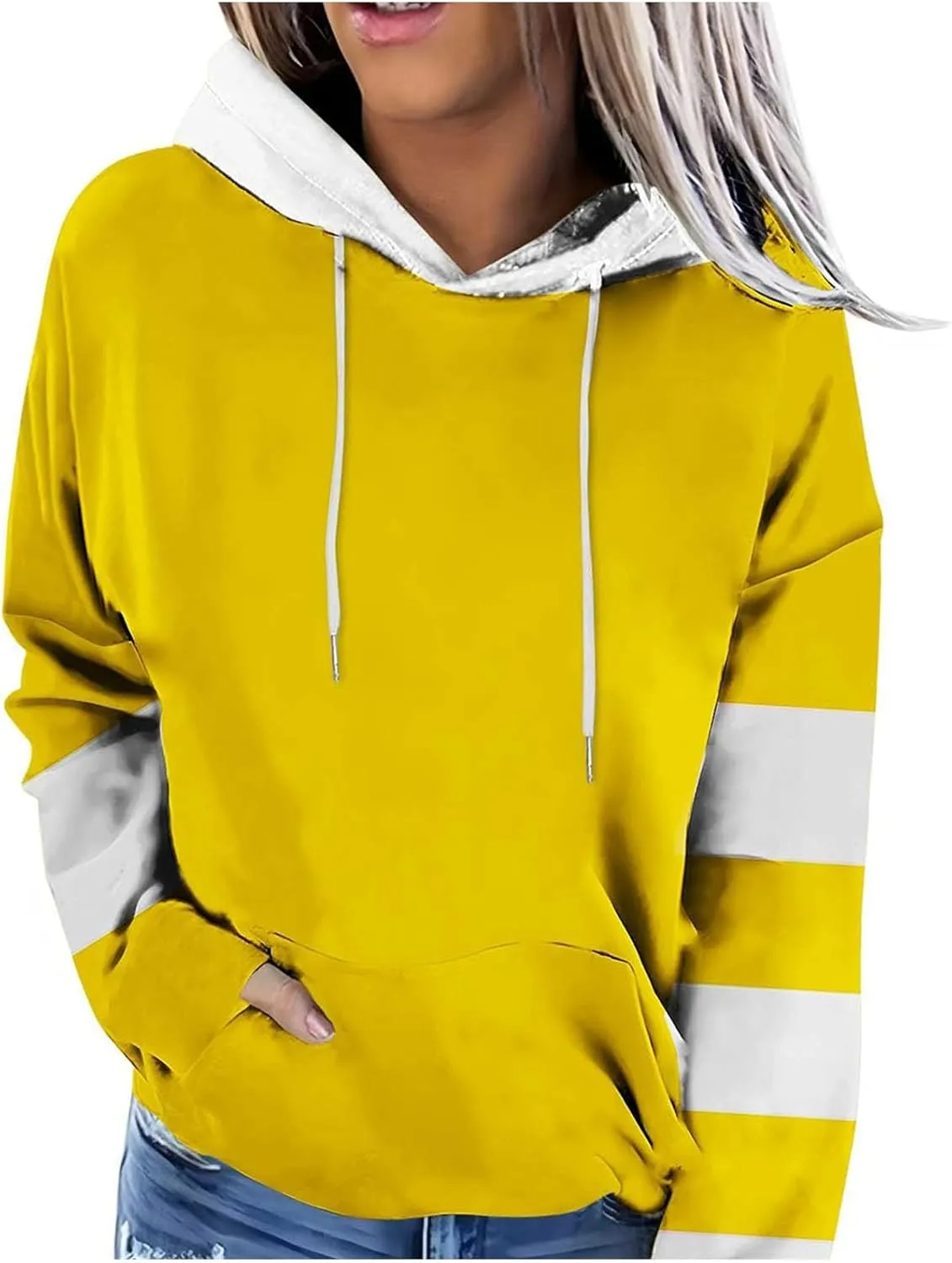 Hoodies for Women Casual Long Sleeve Color Block Tops Oversized Sweatshirts Cute Loose Fitted Pullover with Pockets