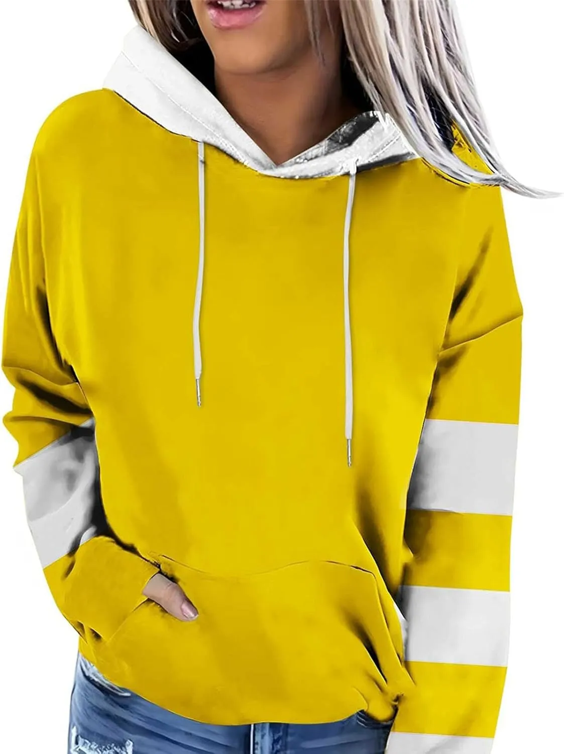 Hoodies for Women Casual Long Sleeve Color Block Tops Oversized Sweatshirts Cute Loose Fitted Pullover with Pockets
