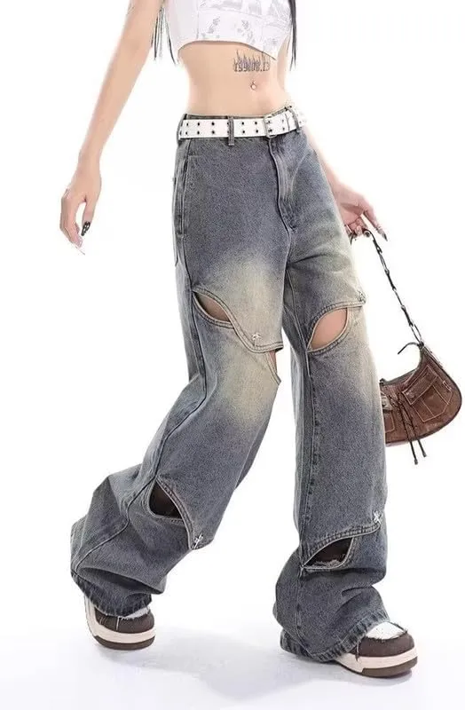 Hopecn Women's Y2K Flare Jeans Star Rhinestone Bell Bottom Pants Vintage Aesthetic Streetwear Y2K Fashion