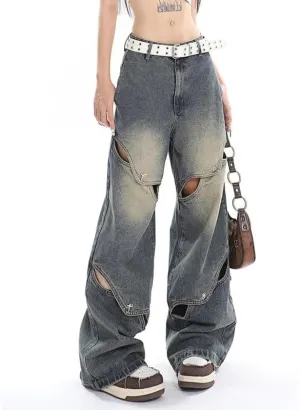 Hopecn Women's Y2K Flare Jeans Star Rhinestone Bell Bottom Pants Vintage Aesthetic Streetwear Y2K Fashion