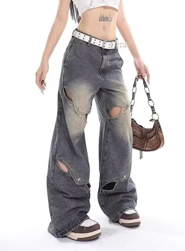 Hopecn Women's Y2K Flare Jeans Star Rhinestone Bell Bottom Pants Vintage Aesthetic Streetwear Y2K Fashion