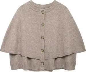 HOULENGS Women's Round Neck Knitted Shawl Cardigan Sweater Half Sleeve Button Cropped Cape Sweater Coat