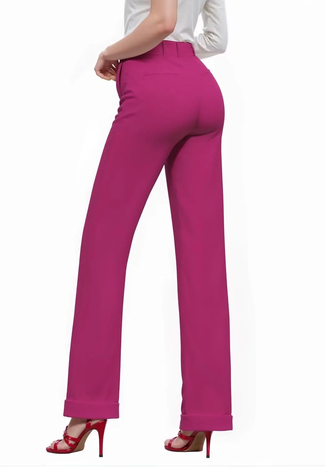Hybrid & Company Women's High Waisted Straight Leg Suit Pants Business Work Casual Slacks Trousers
