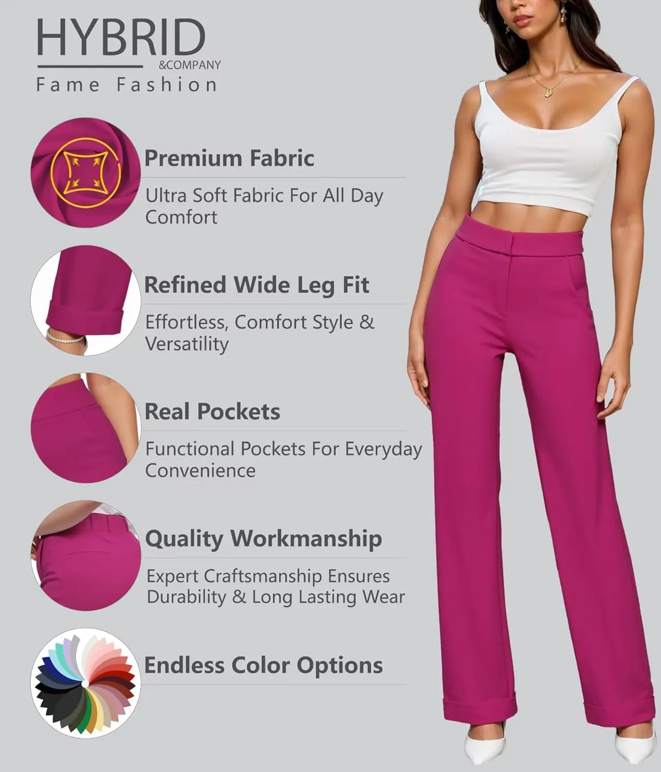 Hybrid & Company Women's High Waisted Straight Leg Suit Pants Business Work Casual Slacks Trousers