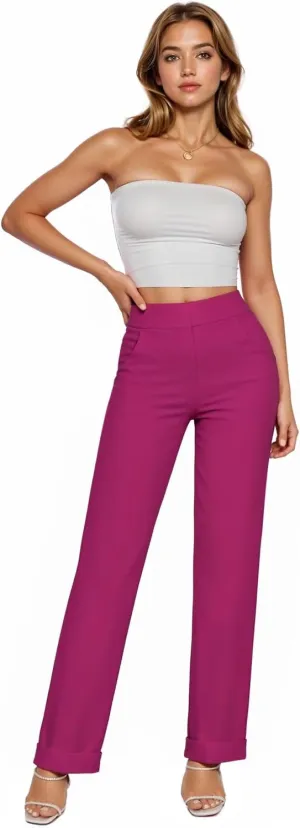 Hybrid & Company Women's High Waisted Straight Leg Suit Pants Business Work Casual Slacks Trousers