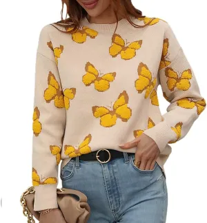 JUNBOON Women’s Casual Leopard Print Knitted Pullover Sweaters Long Sleeve Crew Neck Jumper Tops