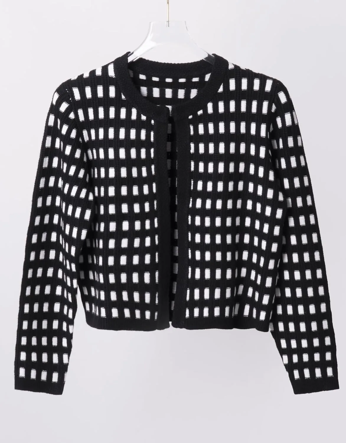 Kedera Women's Knit Crop Cardigans Long Sleeve Plaid Sweater Open Front Cable Crew Neck Button Sweaters