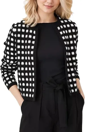 Kedera Women's Knit Crop Cardigans Long Sleeve Plaid Sweater Open Front Cable Crew Neck Button Sweaters