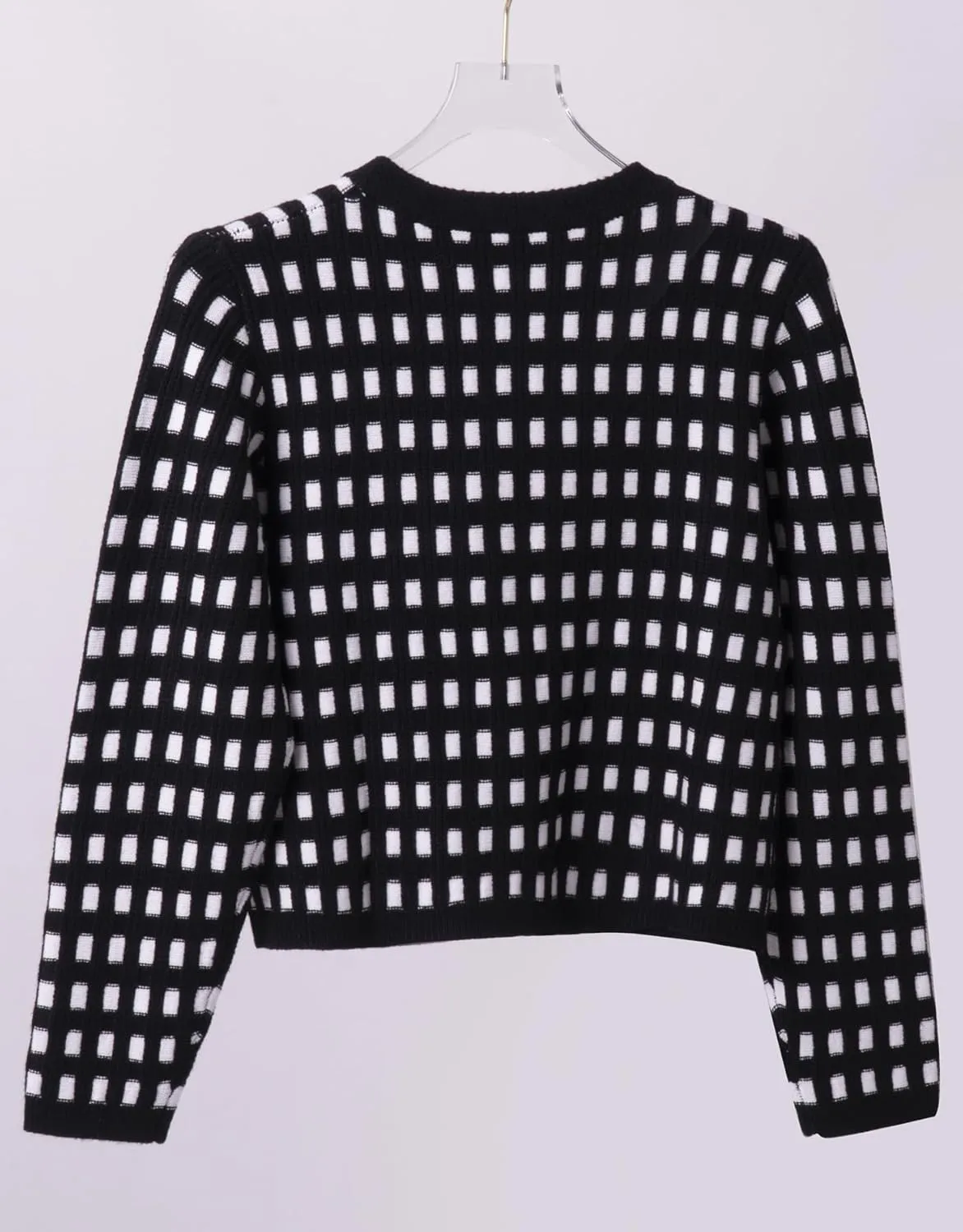 Kedera Women's Knit Crop Cardigans Long Sleeve Plaid Sweater Open Front Cable Crew Neck Button Sweaters
