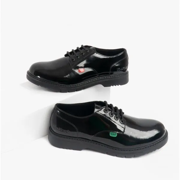 Kickers FINLEY LO Girls Leather Derby Shoes Patent Black