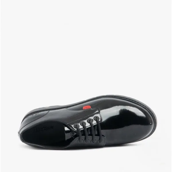 Kickers FINLEY LO Girls Leather Derby Shoes Patent Black