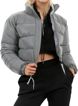 Kissonic Womens Cropped Puffer Jacket, Winter Puffer Jacket Packable Long Sleeve Zip Short Warm Down Coat with Drawstring