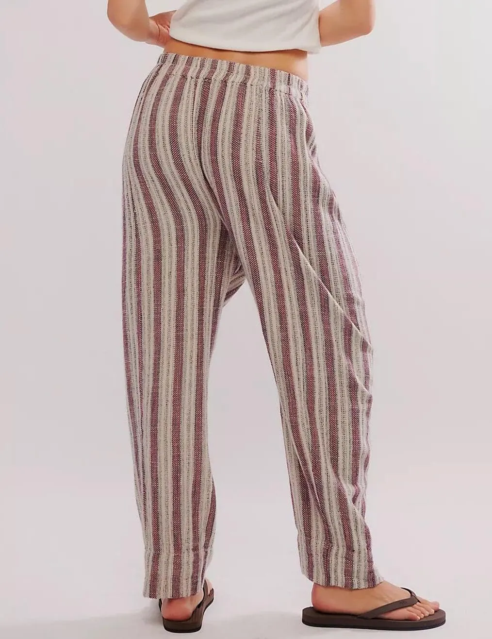 LifeShe Striped Pants for Women Elastic Low Waist Straight Leg Pant Baggy Beach Harem Trousers