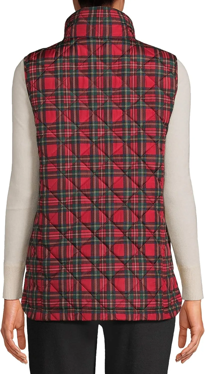 LifeShe Women's Christmas Plaid Quilted Vest Stand Collar Zip Up Puffer Vest Sleeveless Jacket Coats with Pocket