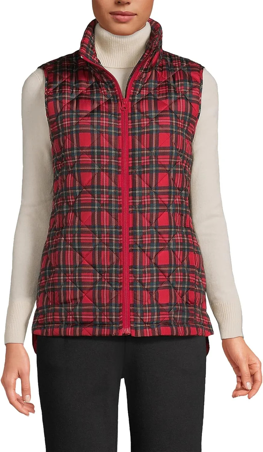 LifeShe Women's Christmas Plaid Quilted Vest Stand Collar Zip Up Puffer Vest Sleeveless Jacket Coats with Pocket