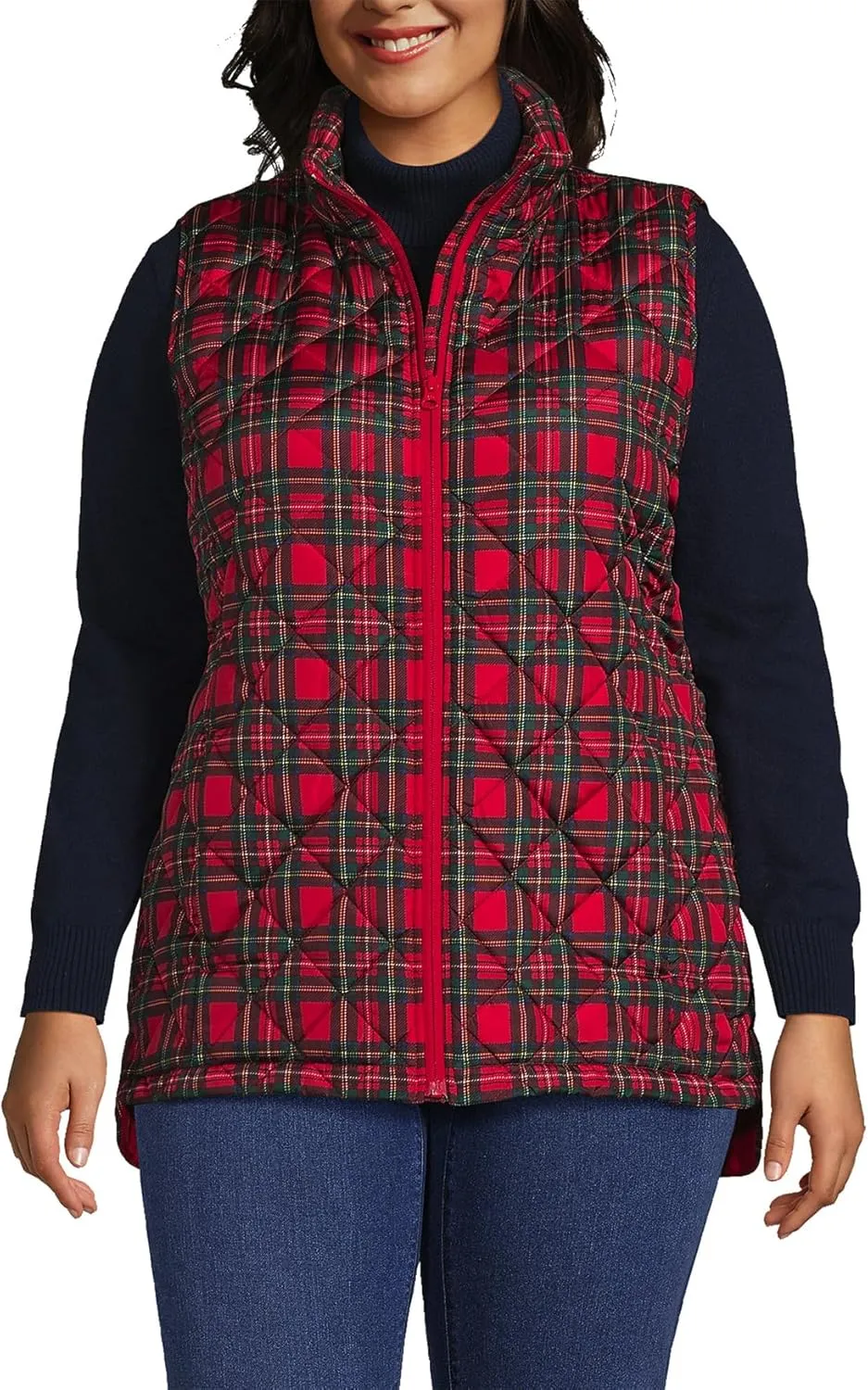 LifeShe Women's Christmas Plaid Quilted Vest Stand Collar Zip Up Puffer Vest Sleeveless Jacket Coats with Pocket