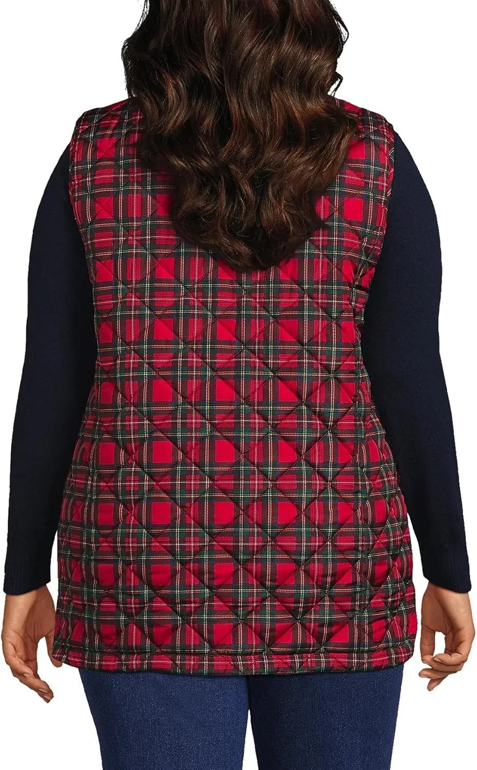 LifeShe Women's Christmas Plaid Quilted Vest Stand Collar Zip Up Puffer Vest Sleeveless Jacket Coats with Pocket
