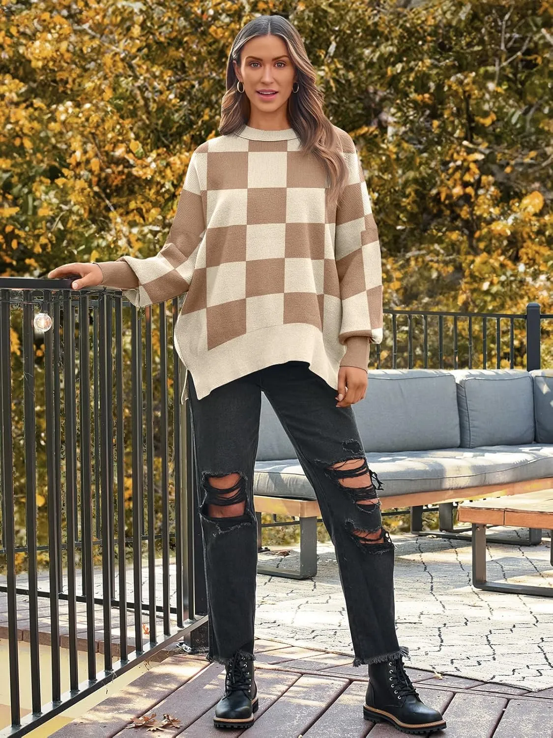 LILLUSORY Women's Oversized Batwing Sweaters 2025 Fall Outfits Trendy Crewneck Knit Side Slit Fashion Pullover Tops