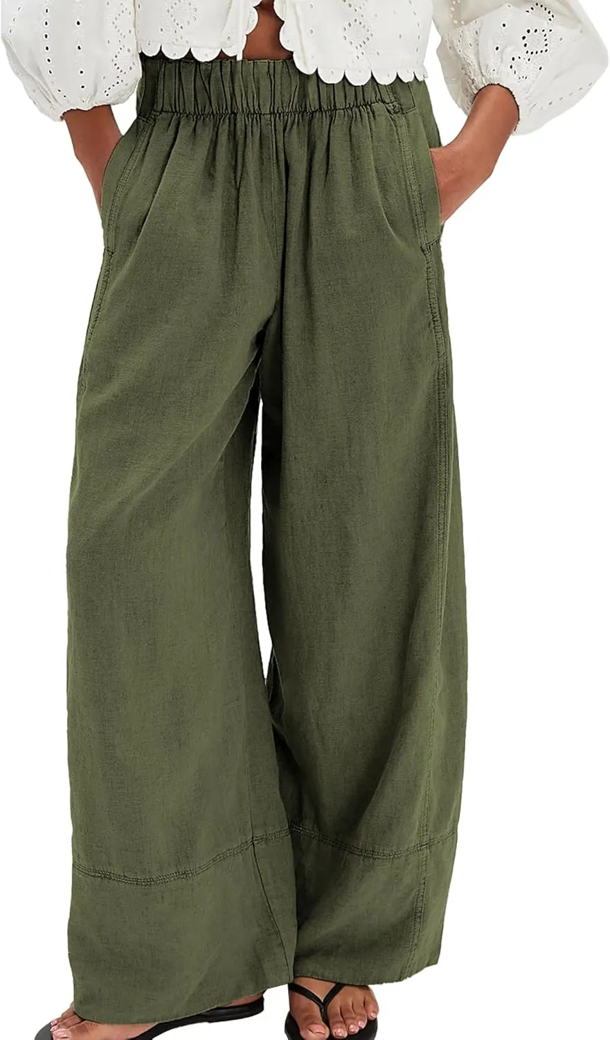 Linen Pants for Women Cotton Baggy Boho Casual Palazzo Pants Wide Leg Long Lounge Trousers with Pockets