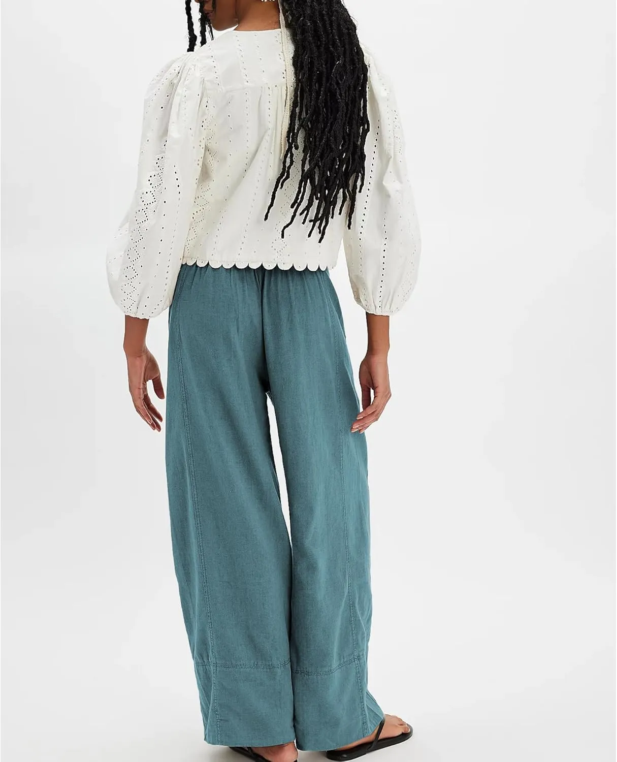Linen Pants for Women Cotton Baggy Boho Casual Palazzo Pants Wide Leg Long Lounge Trousers with Pockets