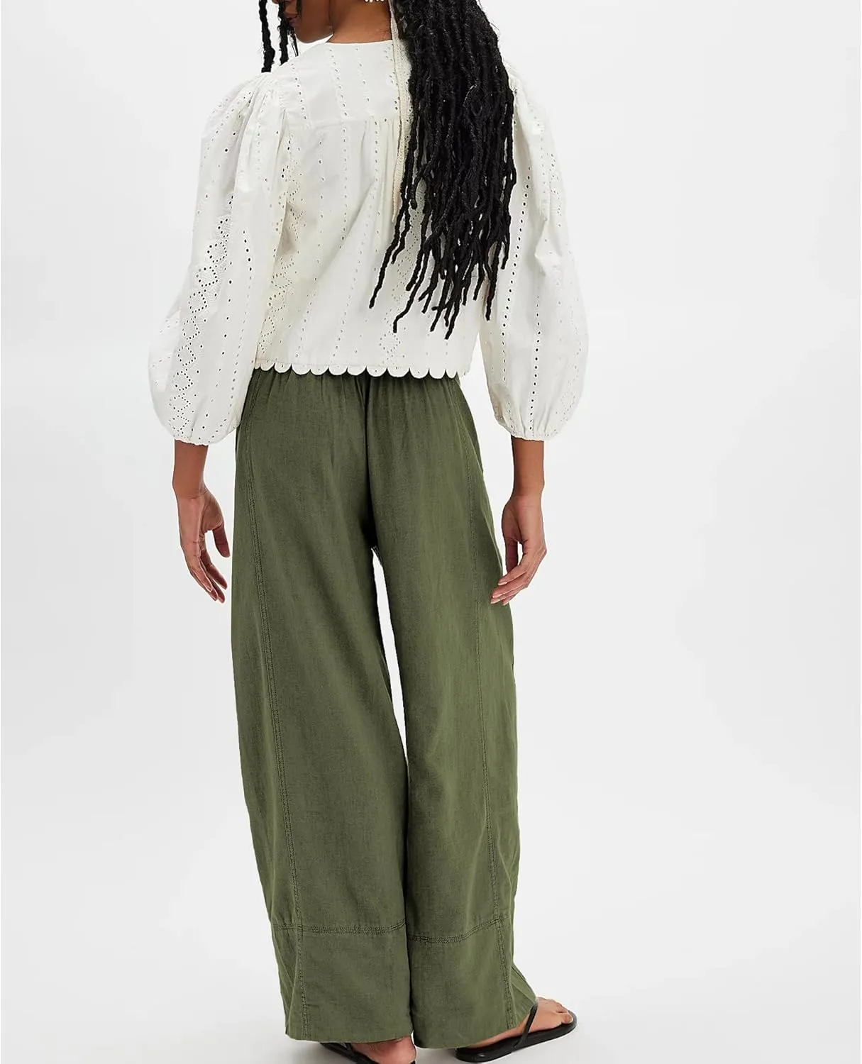 Linen Pants for Women Cotton Baggy Boho Casual Palazzo Pants Wide Leg Long Lounge Trousers with Pockets