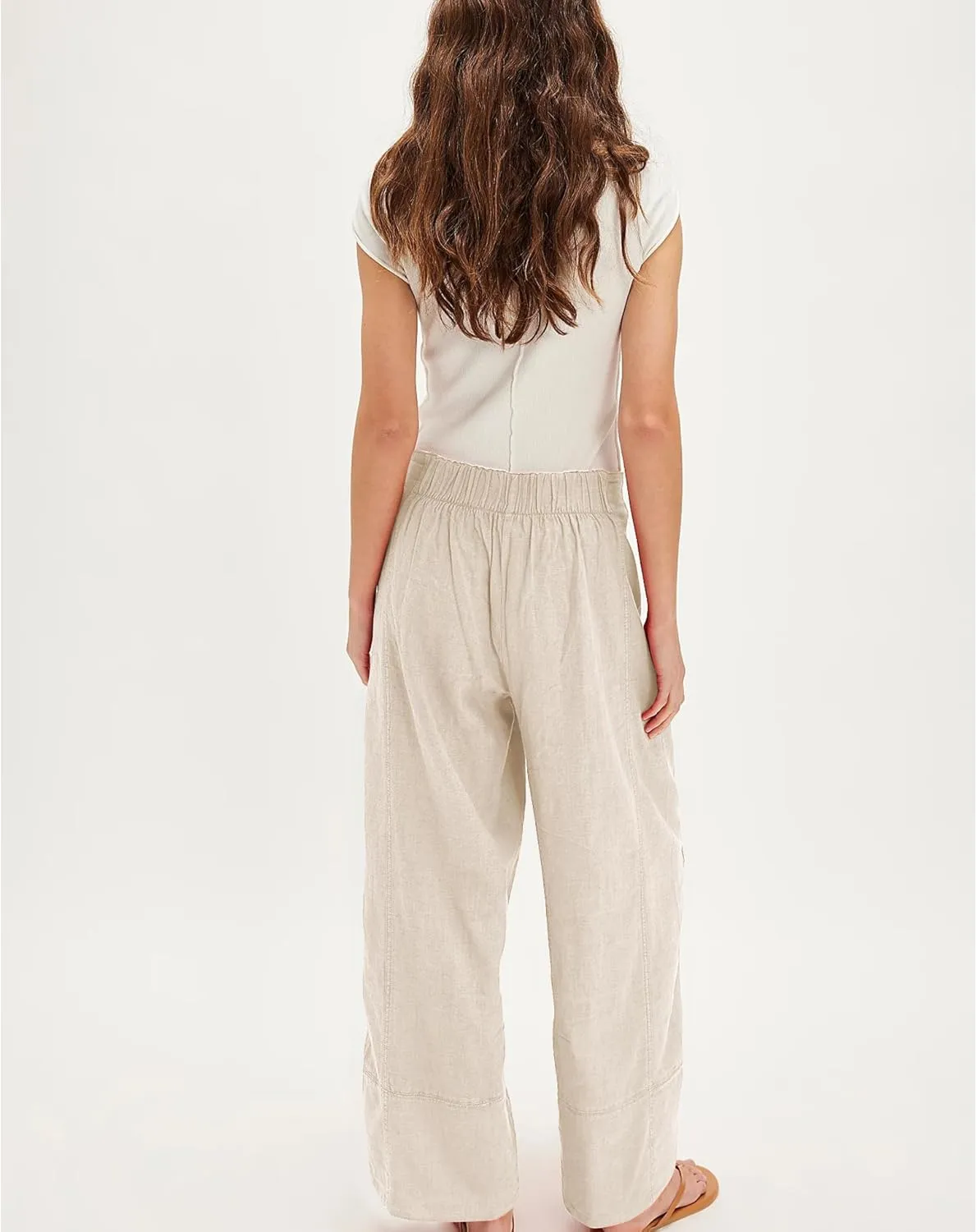 Linen Pants for Women Cotton Baggy Boho Casual Palazzo Pants Wide Leg Long Lounge Trousers with Pockets