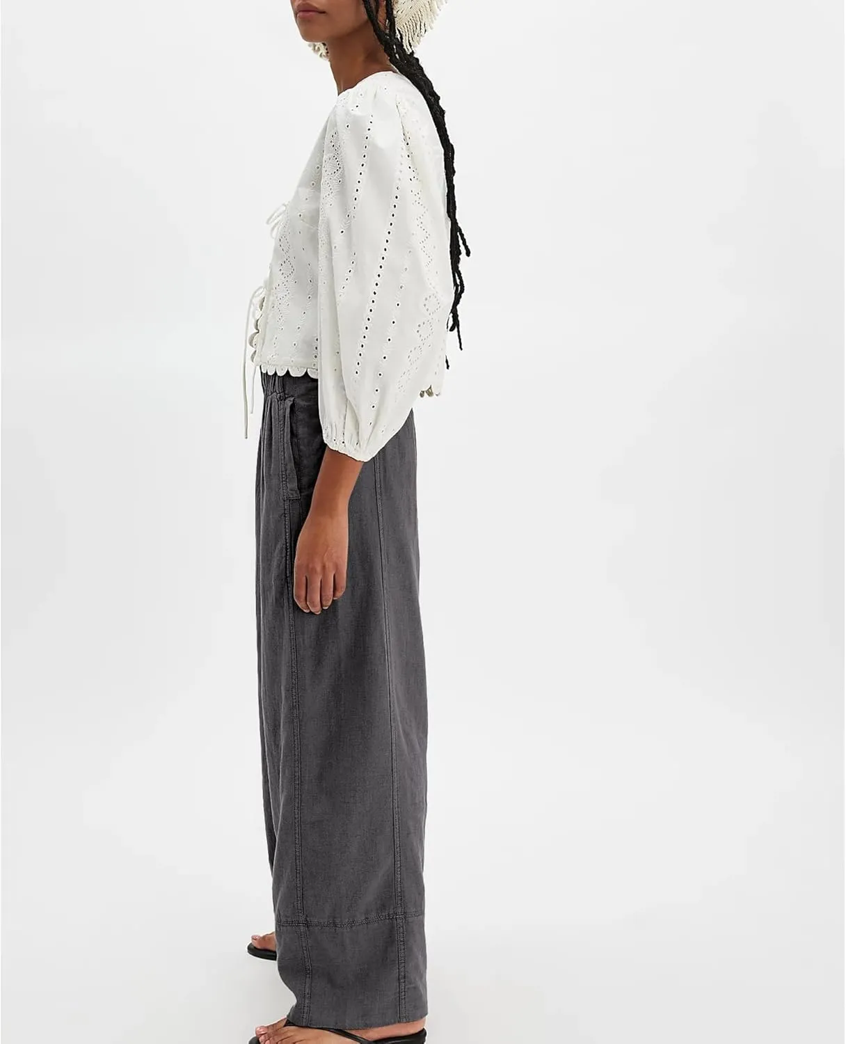 Linen Pants for Women Cotton Baggy Boho Casual Palazzo Pants Wide Leg Long Lounge Trousers with Pockets