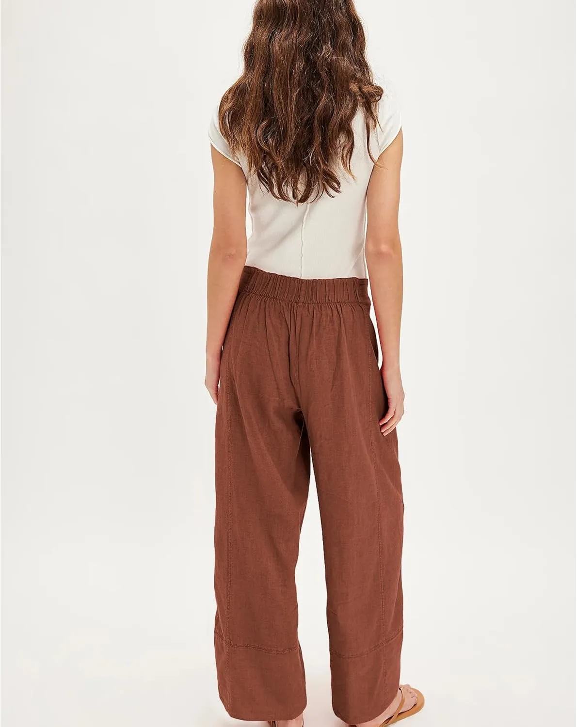 Linen Pants for Women Cotton Baggy Boho Casual Palazzo Pants Wide Leg Long Lounge Trousers with Pockets
