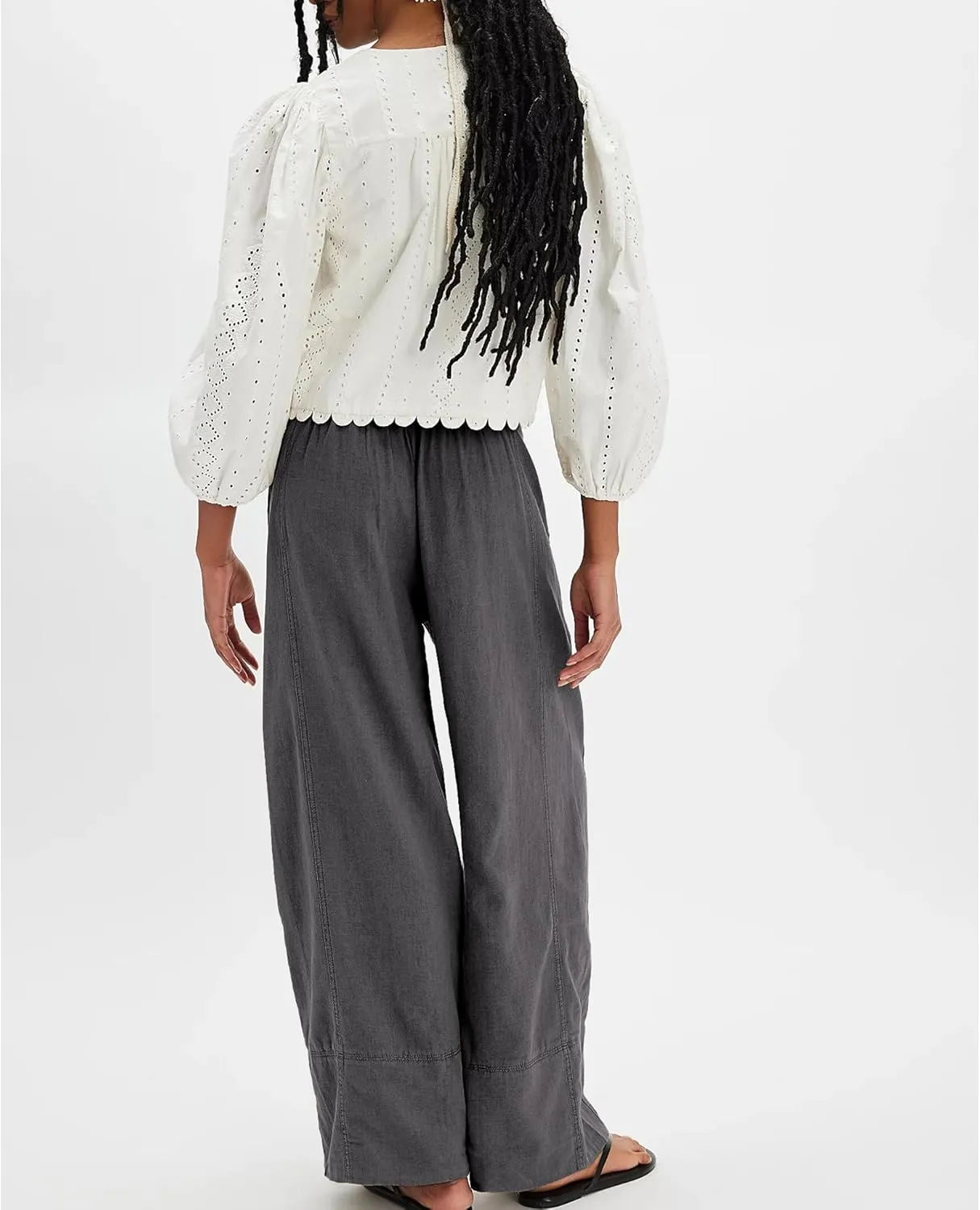 Linen Pants for Women Cotton Baggy Boho Casual Palazzo Pants Wide Leg Long Lounge Trousers with Pockets