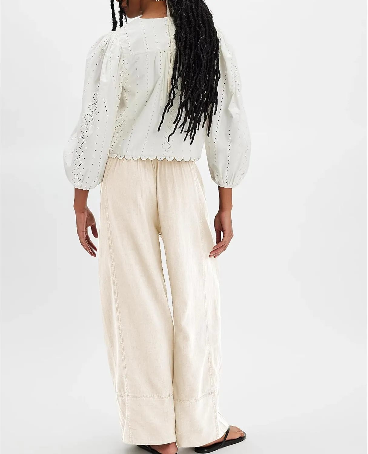 Linen Pants for Women Cotton Baggy Boho Casual Palazzo Pants Wide Leg Long Lounge Trousers with Pockets