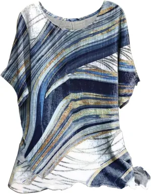Linen Shirts for Women Summer 2025 Plus Size Crewneck Short Sleeve Blouses Loose Casual Fashion Printed Boho Tops