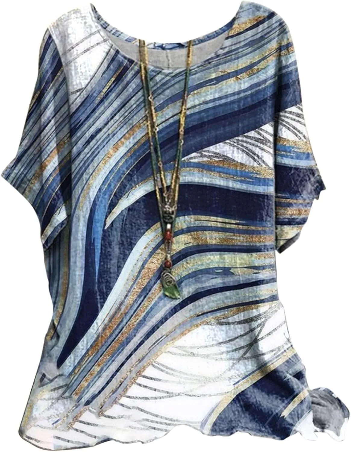 Linen Shirts for Women Summer 2025 Plus Size Crewneck Short Sleeve Blouses Loose Casual Fashion Printed Boho Tops