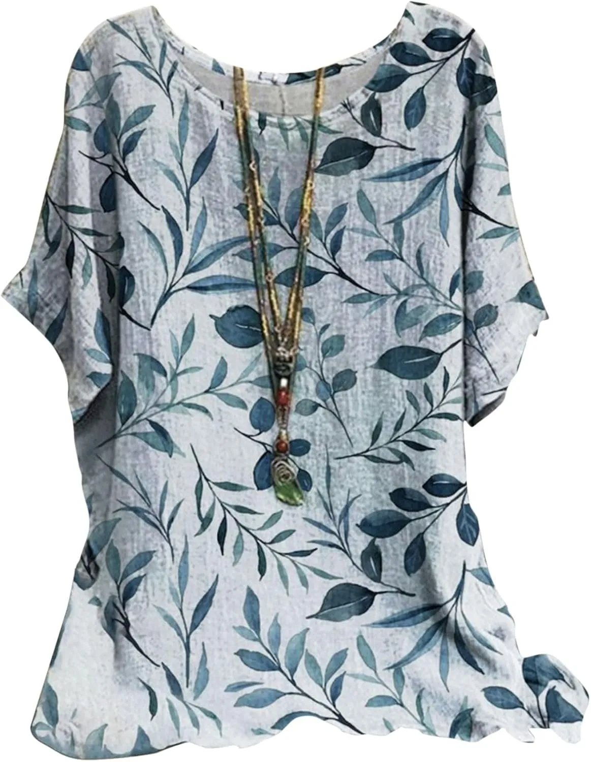 Linen Shirts for Women Summer 2025 Plus Size Crewneck Short Sleeve Blouses Loose Casual Fashion Printed Boho Tops