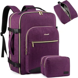 LOVEVOOK Travel Backpack for Women Men as Personal Item Flight Approved, 40L Luggage Carry On Backpack,17.3inch Large Laptop Backpack Waterproof Outdoor Sports with 3 Packing Cubes,Dark purple-Black-1