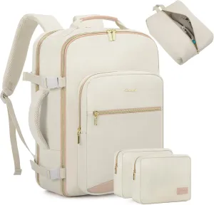 LOVEVOOK Travel Backpack for Women Men as Personal Item Flight Approved, 50L Luggage Carry On Backpack,18.4 inch Large Laptop Backpack Waterproof Outdoor Sports with 3 Packing Cubes,Beige-Flesh beige